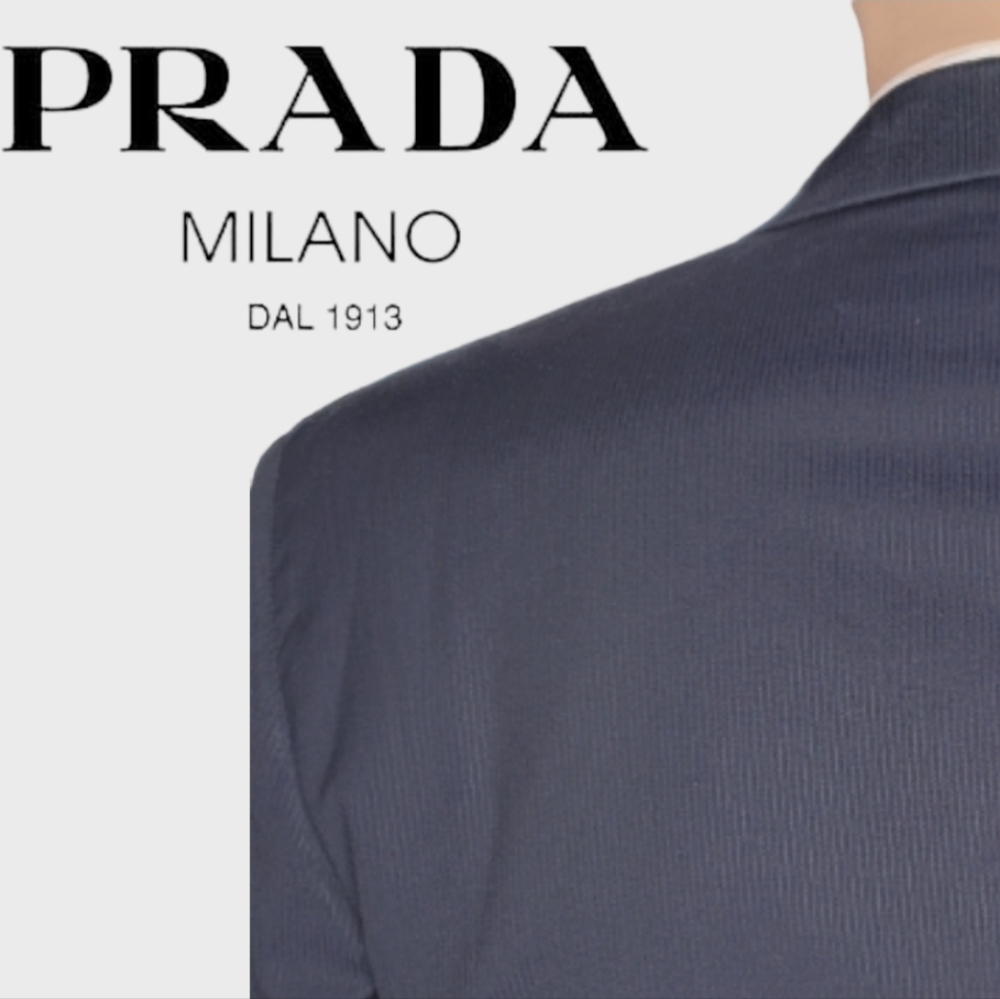 PRADA Vtg Navy Blue Sports Coat Blazer Jacket 48R - FREE Tie ** Read Description - Picture 4 of 9